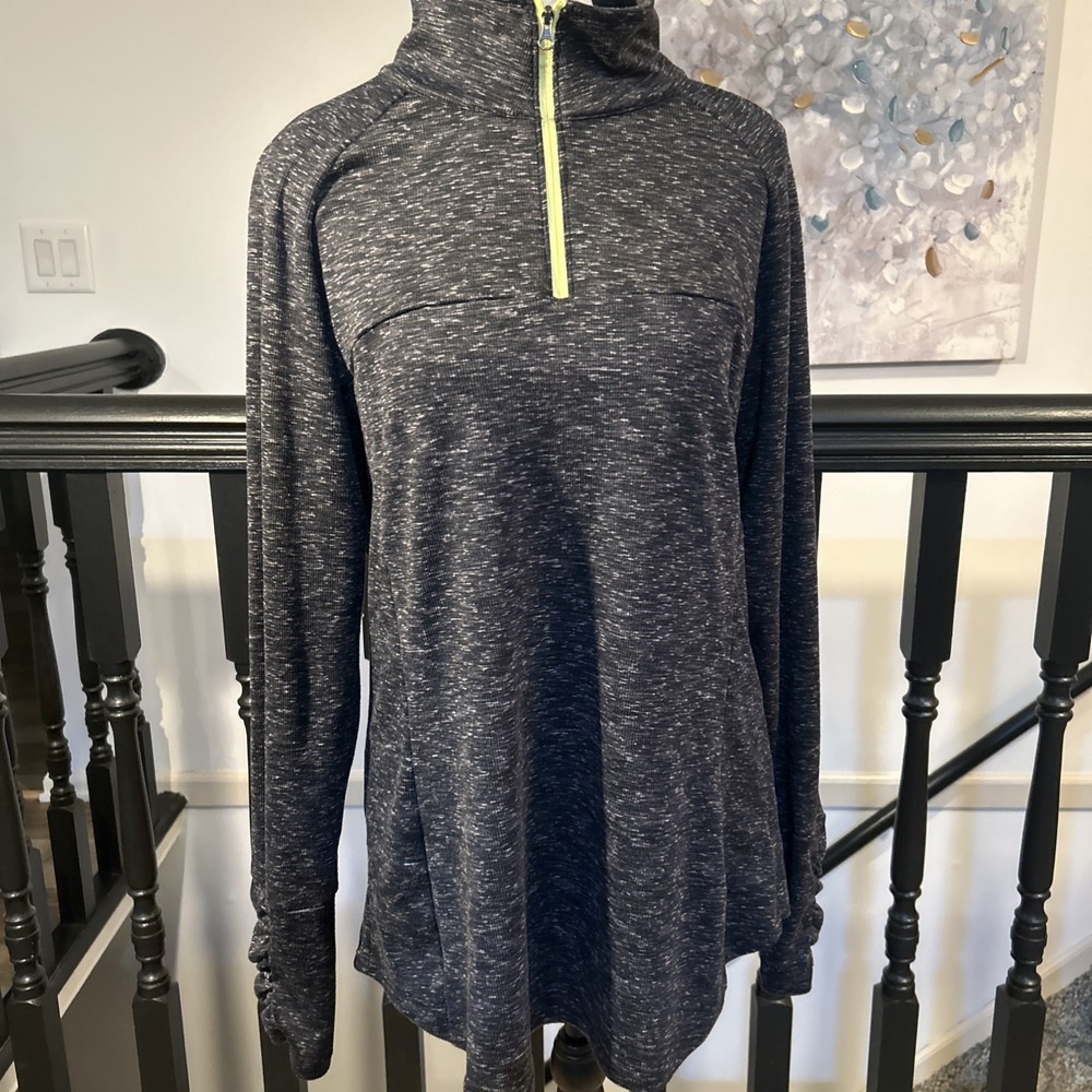 Columbia Heathered Gray 1/4 Zip pullover ruched sleeve size XL